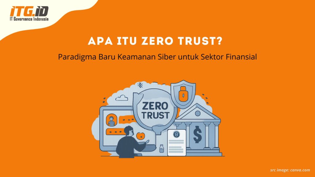 Ilustrasi penerapan Zero Trust pada sektor finansial dengan autentikasi berlapis dan keamanan data nasabah.