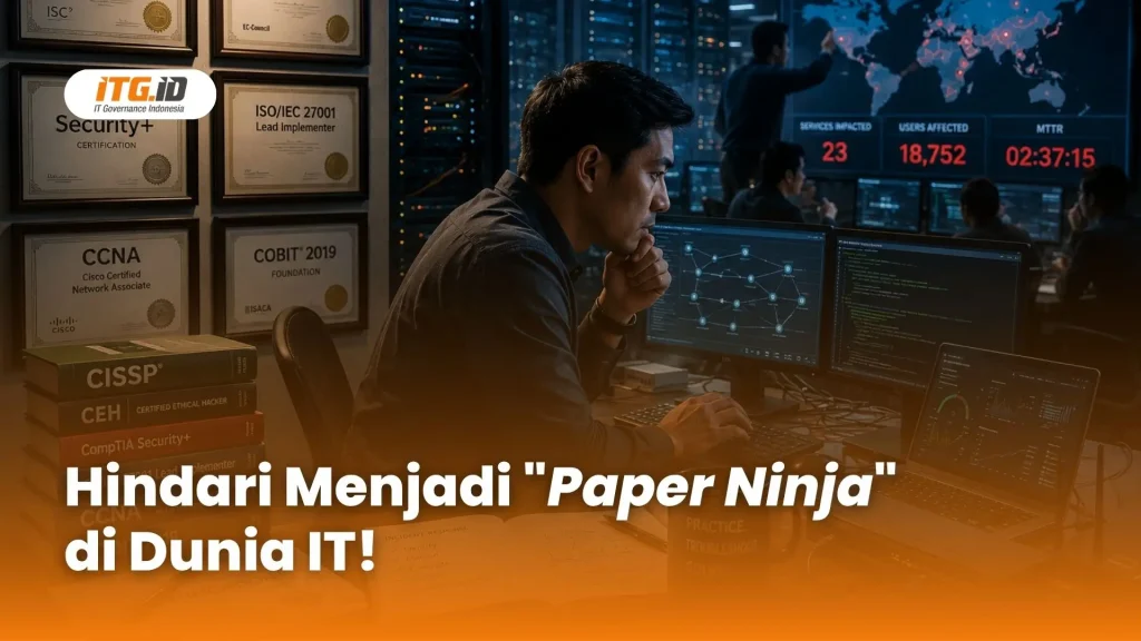 Profesional IT sedang mengikuti training praktikal di lab komputer