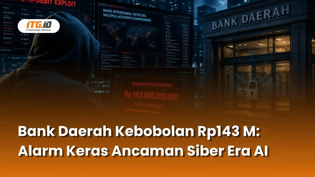 Ilustrasi hacker menggunakan AI untuk mengeksploitasi sistem keamanan siber perbankan.
